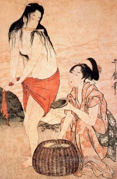  earl oil painting - Girls pearl divers Kitagawa Utamaro Japanese